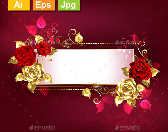 Rectangular Banner with Red Roses - Borders Decorative
