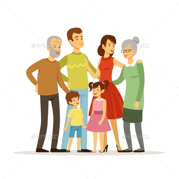 Vector Illustration of Big Family with Mother - People Characters