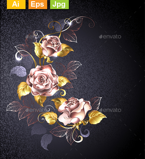 Three Roses in Pink Gold - Flourishes / Swirls Decorative