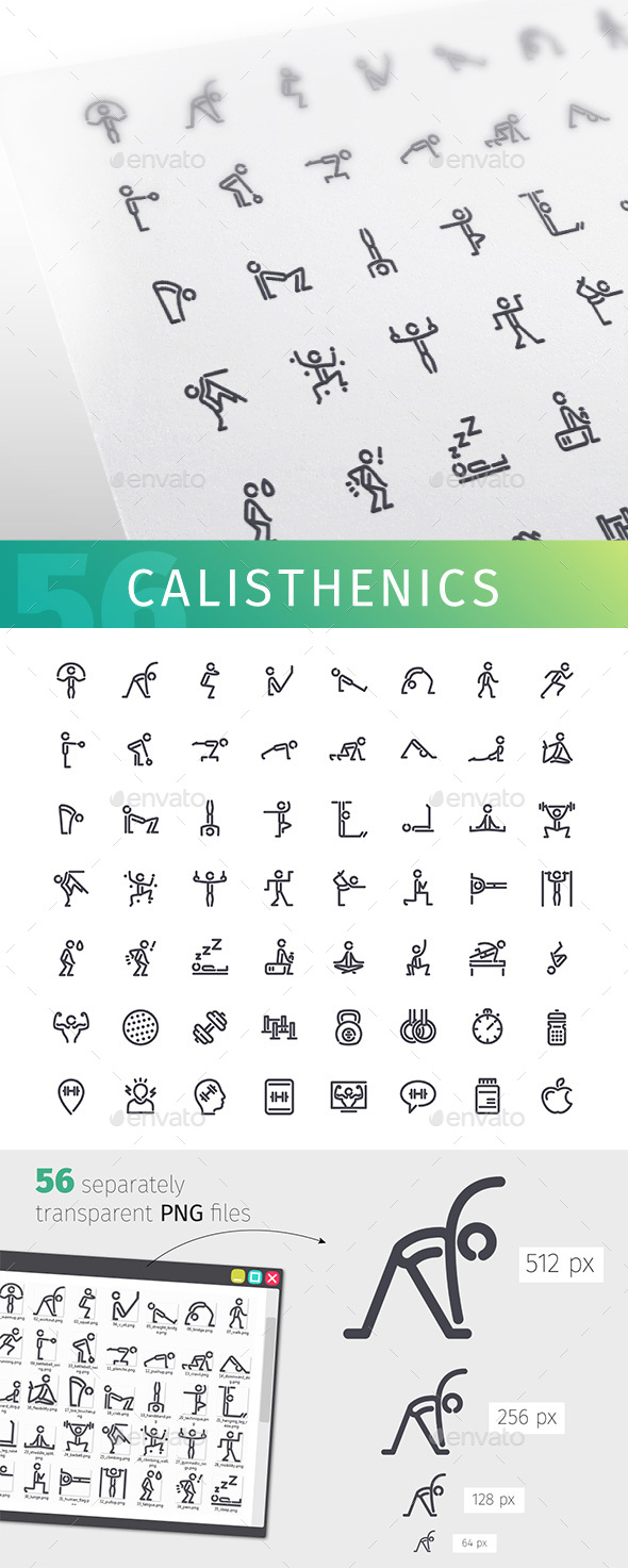 Calisthenics Line Icons Set - People Characters