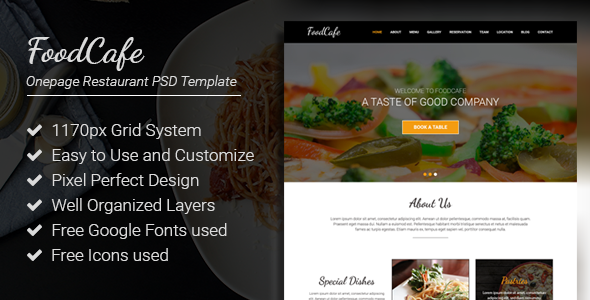 FoodCafe - Onepage Restaurant Responsive HTML Template
