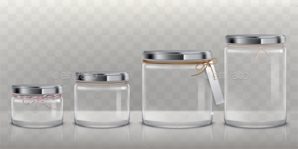 Set of Vector Transparent Glass Jars for Storage - Food Objects