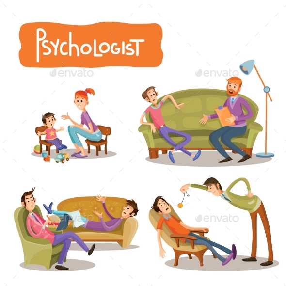 Set of Vector Cartoon Illustrations the Patient - People Characters
