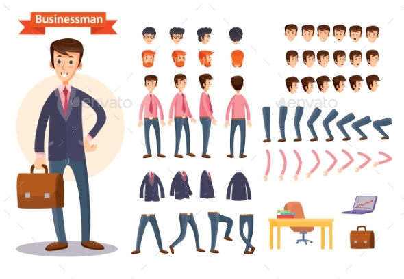 Set of Vector Cartoon Illustrations of Businessman - People Characters