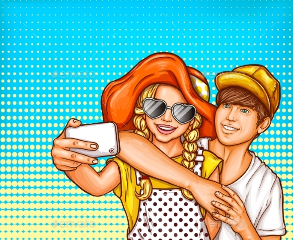 Pop Art Illustration of a Young Girl and Boy - People Characters