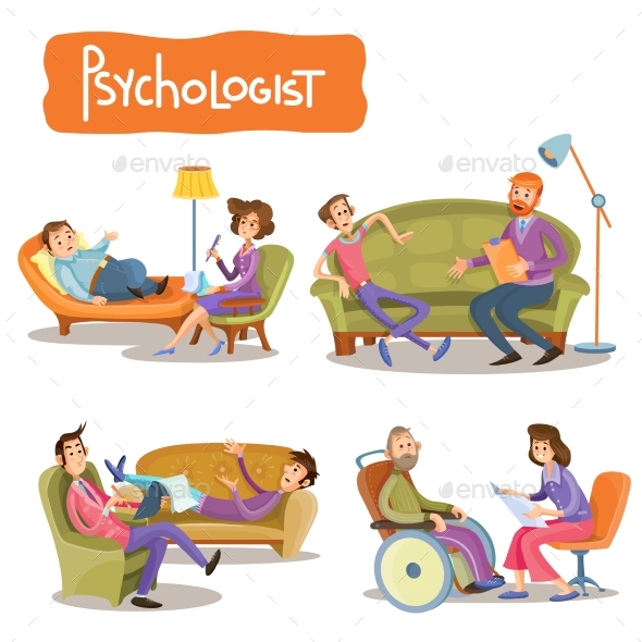 Set of Vector Cartoon Illustrations the Patient - People Characters