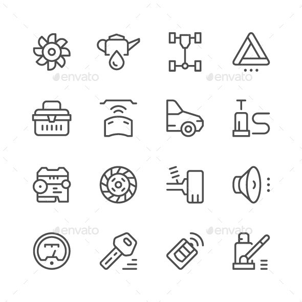 Set of Car Related Line Icons - Man-made objects Objects