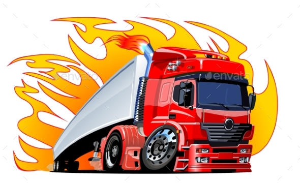 Cartoon Semi Truck - Man-made Objects Objects