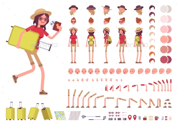 Tourist Woman with Luggage - Travel Conceptual