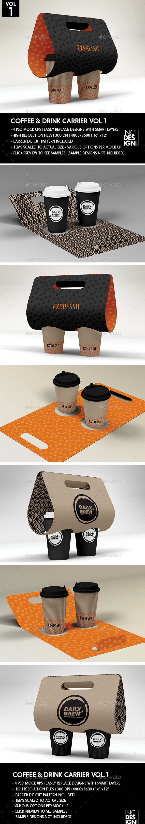 Coffee or Drink Take out Carrier Vol.1 Packaging Mock Up