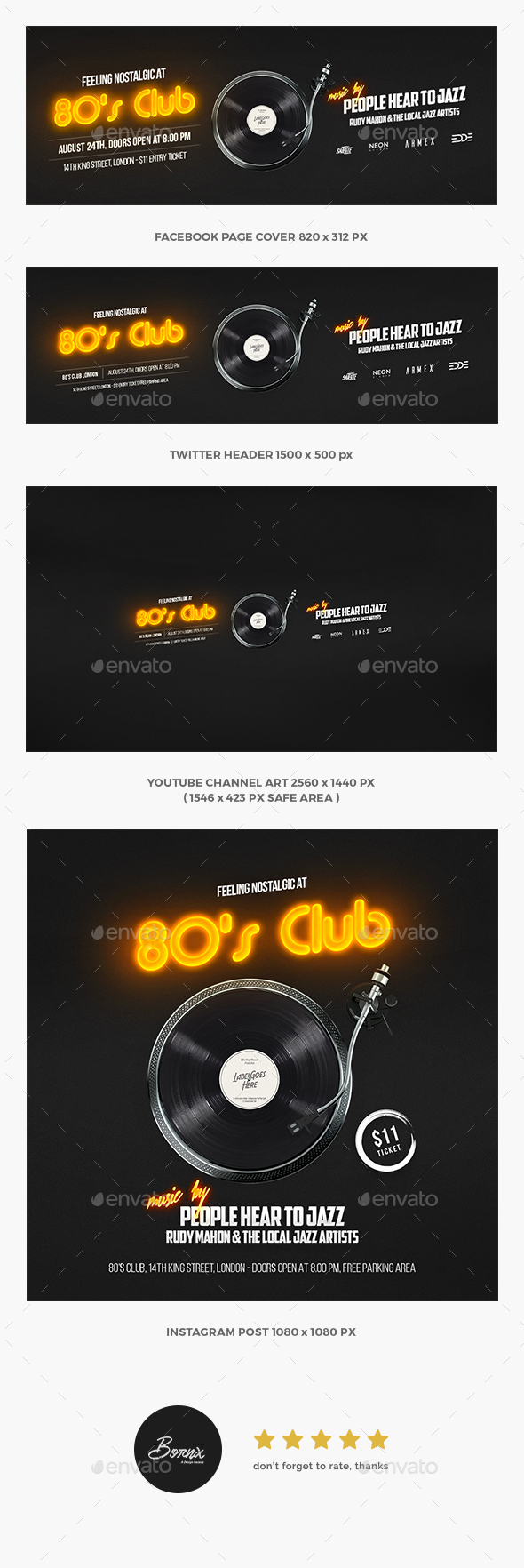 80s Club Social Media Template - Social Media Web Elements