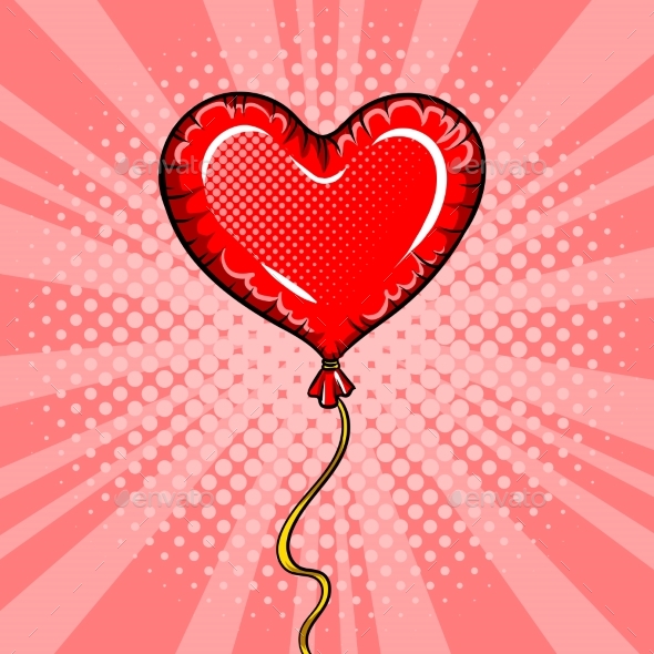 Heart Shape Balloon Pop Art Vector Illustration