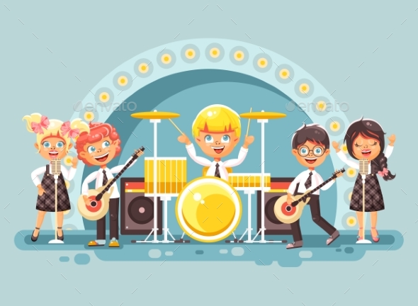 Vector Illustration Children Music Band Musical - People Characters