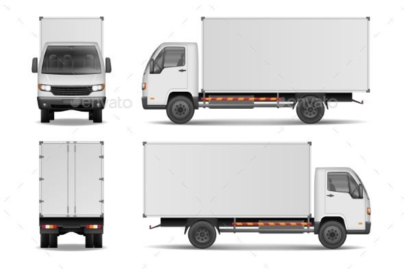 White Realistic Delivery Cargo Truck - Man-made Objects Objects