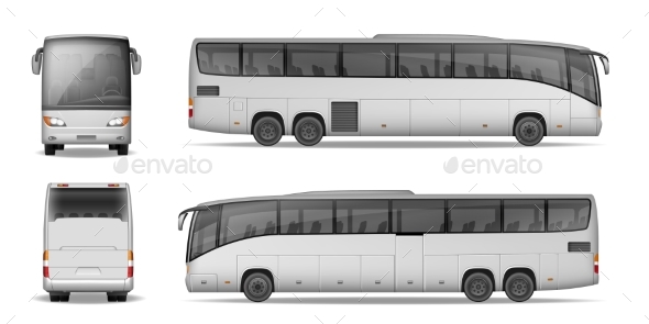 Coach Bus Isolated on White Background - Man-made Objects Objects