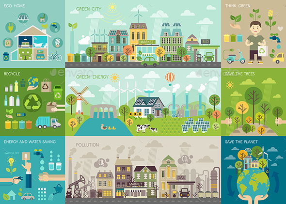 Green City Infographic Set - Buildings Objects