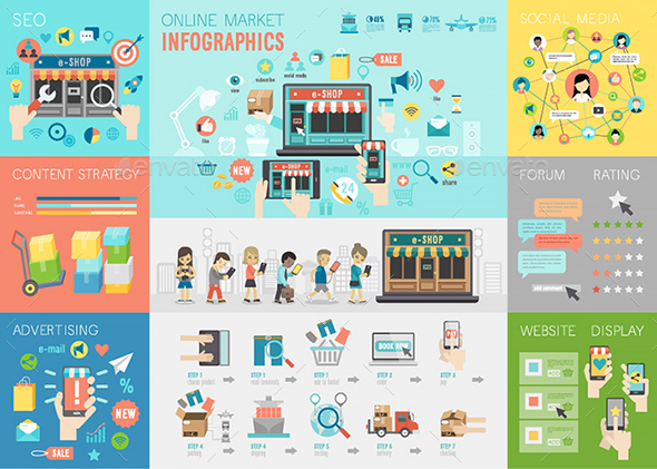 Online Market Infographic Set - People Characters