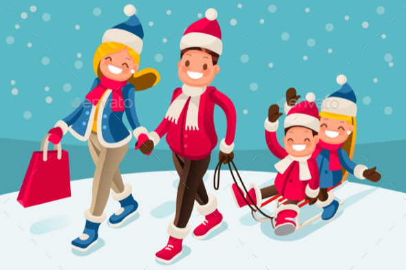 Happy Family in Winter Holidays Isometric People - People Characters