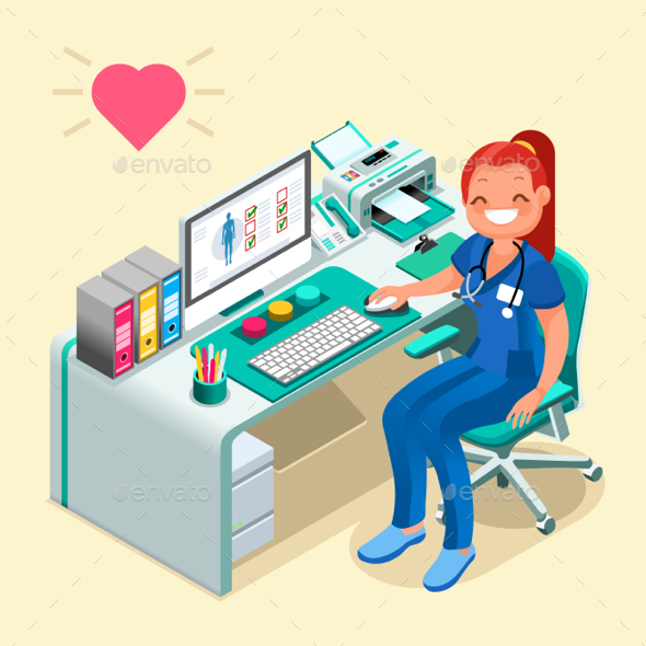 Nurse or Female Doctor Cartoon Isometric People - Health/Medicine Conceptual