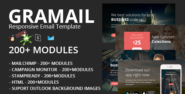 ThemeForest GRAMAIL Responsive Email Template 200& Modules & Stampready Builder 20318390 ThemeForest GRAMAIL Responsive Email Template 200& Modules & Stampready Builder 20318390