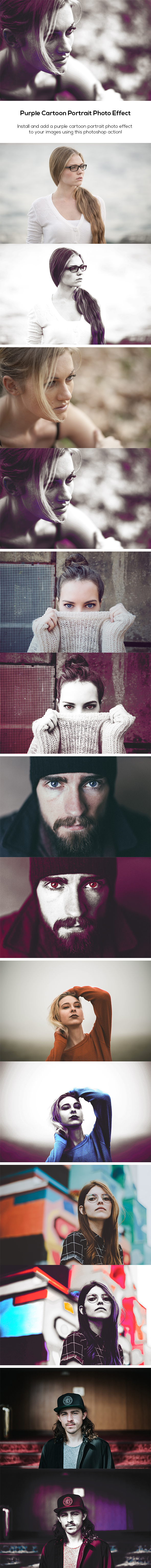Purple Cartoon Portrait Photo Effect - Photo Effects Actions