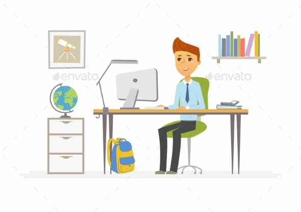 Online Education - Illustration of Student - People Characters