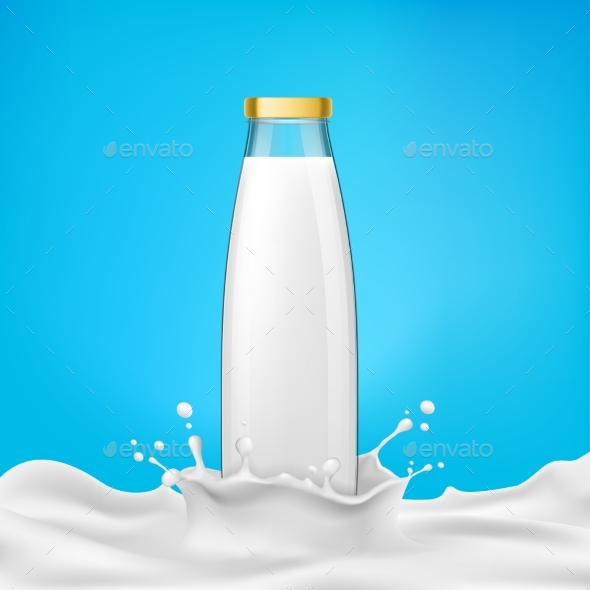 Glass Bottle with Milk - Food Objects