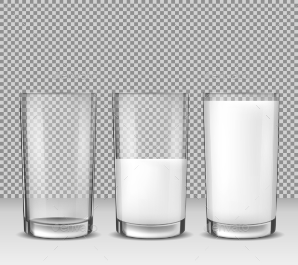Set of Glasses with Milk - Food Objects