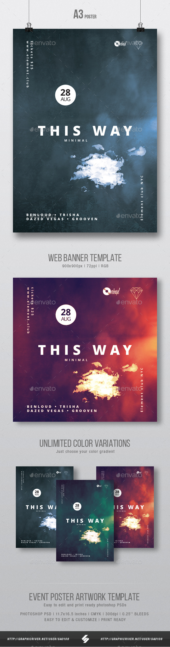 This Way - Minimal Party Flyer / Poster Artwork Template A3 - Clubs & Parties Events