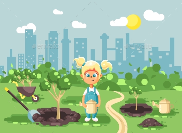 Vector Illustration Cartoon Characters of Child - Landscapes Nature