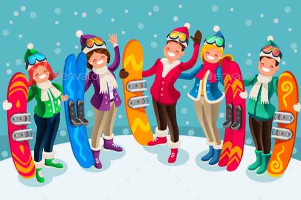 Winter Sports Isometric People Cartoon Characters - Sports/Activity Conceptual