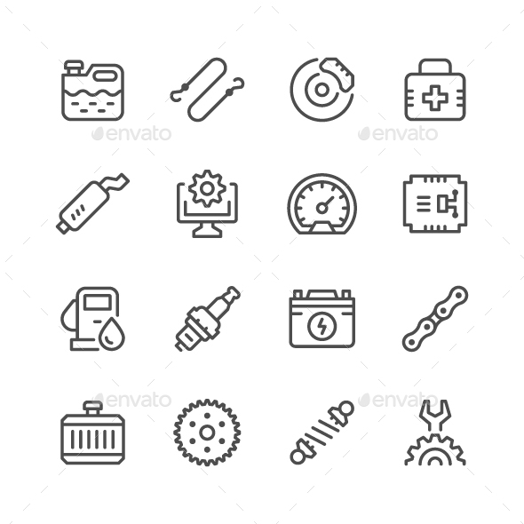 Set of Car Related Line Icons - Man-made objects Objects