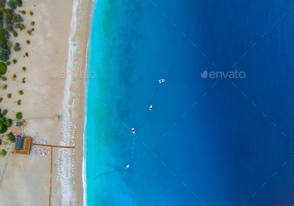 Aerial view of boats in mediterranean sea in Oludeniz,Turkey