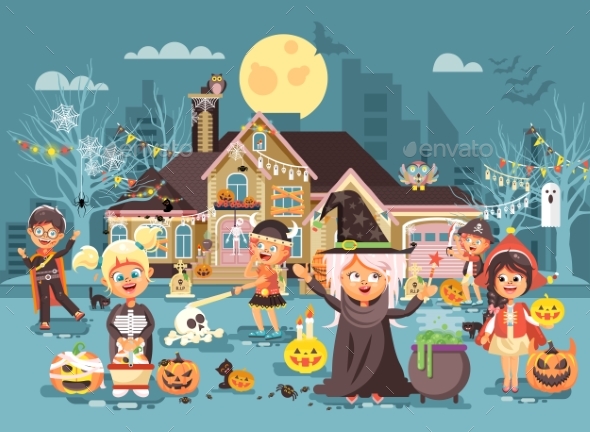 Vector Illustration Cartoon Characters Children - Halloween Seasons/Holidays