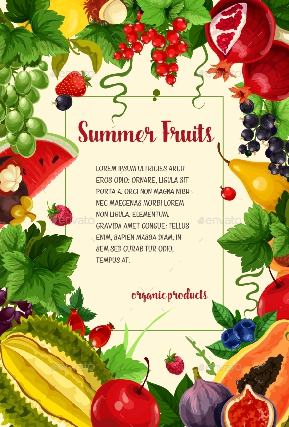 Vector Poster Summer Berries and Tropical Fruits