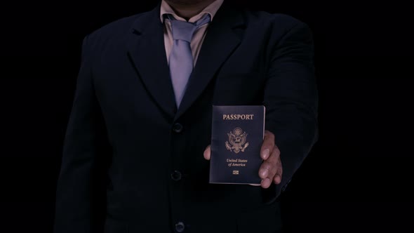 Business Man Presents Passport  