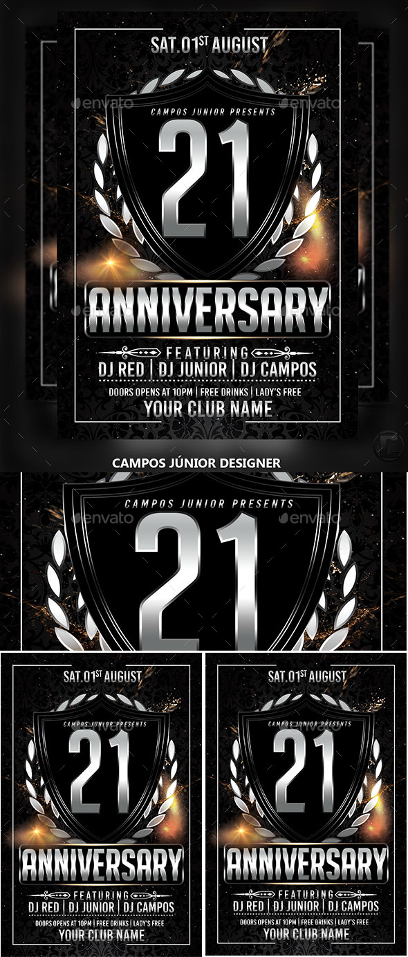 21 Anniversary - Flyer Template - Clubs & Parties Events
