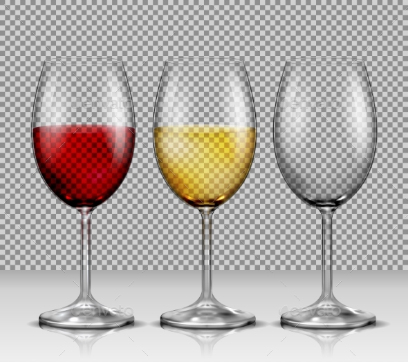 Set Transparent Vector Wine Glasses Empty