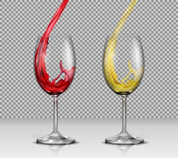 Set of Vector Illustrations of Transparent Glass - Food Objects
