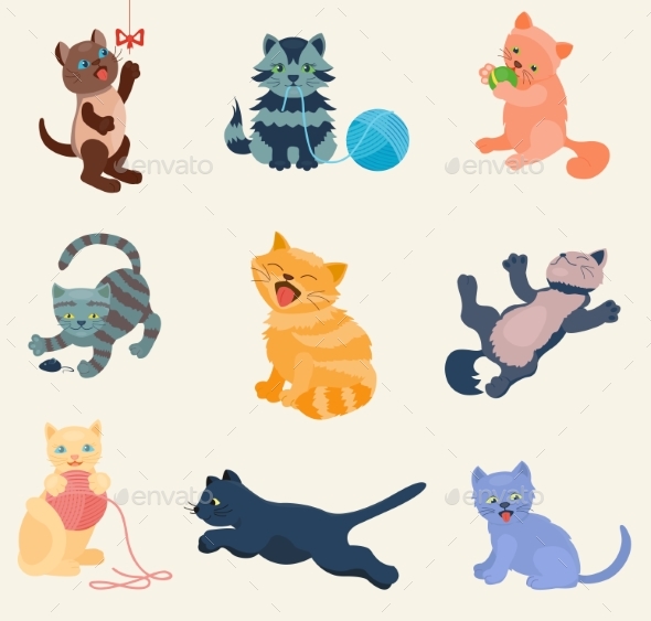 Cats Vector Set Collection Different Cats Kitty - Animals Characters