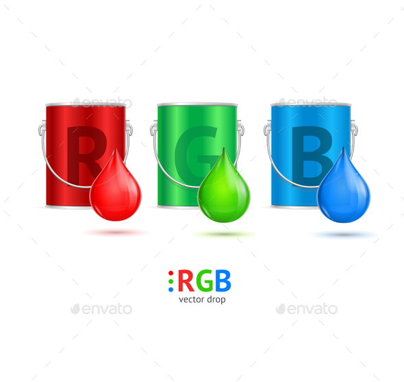 RGB Concept with Colored Metal Bucket and Drop Set - Miscellaneous Vectors