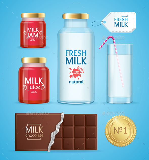 Realistic Product with Milk - Food Objects