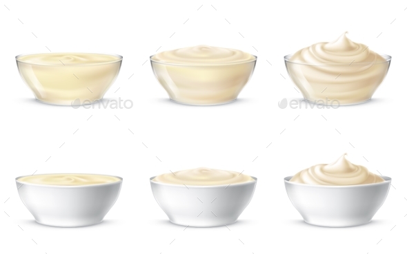 Vector Illustrations of Mayonnaise or Sour Cream - Food Objects