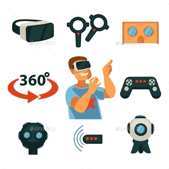 Virtual Reality or VR Gaming Devices Gadgets - Technology Conceptual