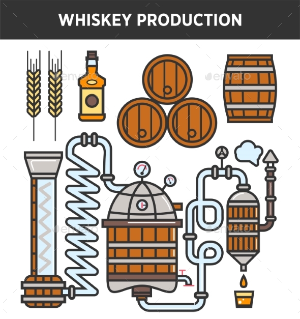 Whiskey Production Technology or Whisky Brewery - Food Objects