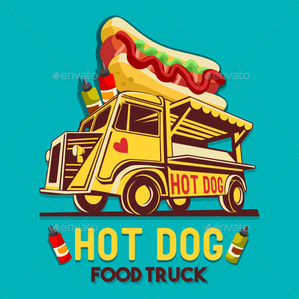Food Truck Hot Dog Fast Delivery Service Vector Logo - Vectors