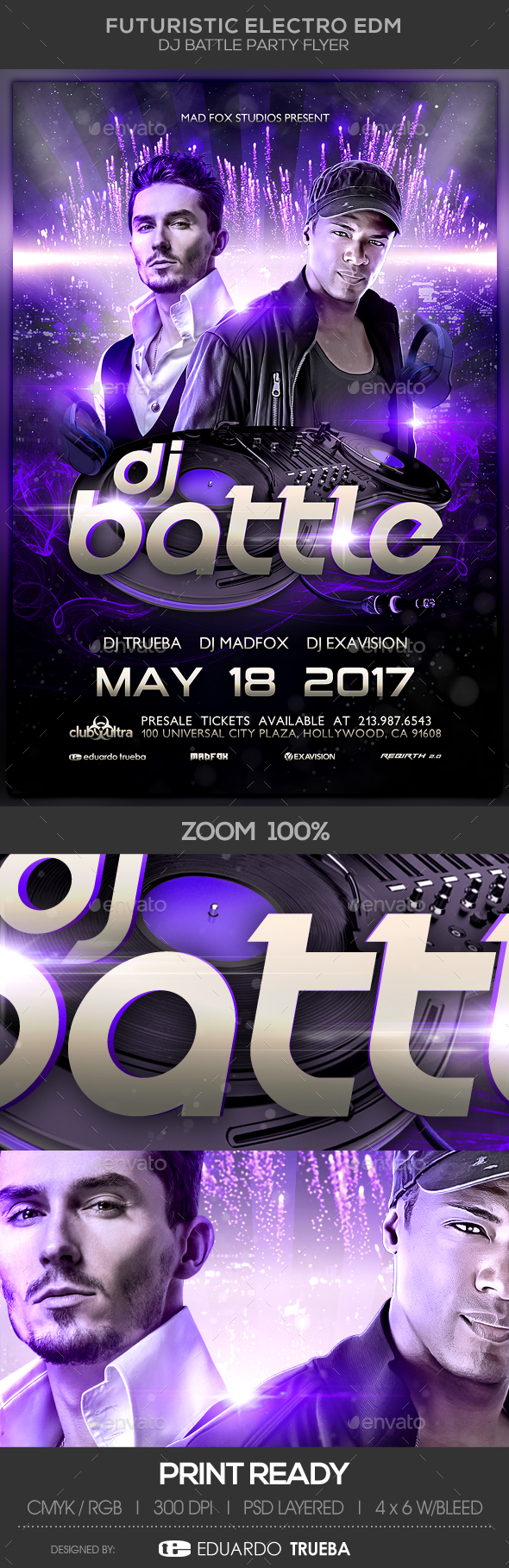Futuristic Electro EDM Dj Battle Party Flyer - Clubs & Parties Events