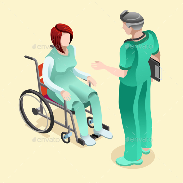Medical Doctor Talking with Patient Vector Isometric People - Vectors
