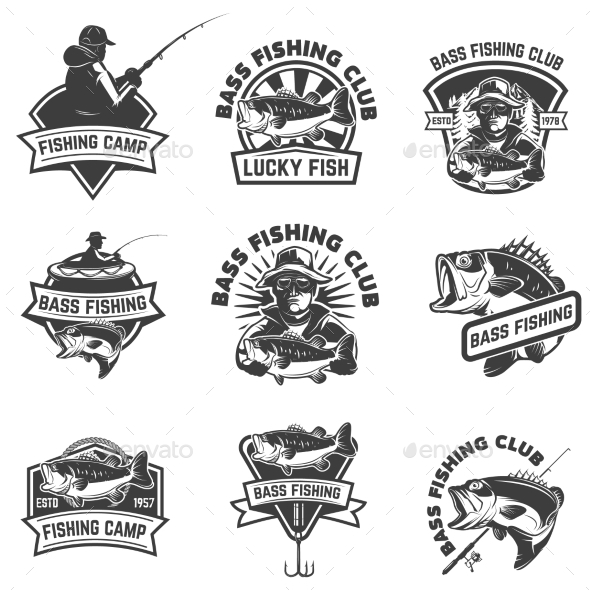 Set of Bass Fishing Emblem - Animals Characters