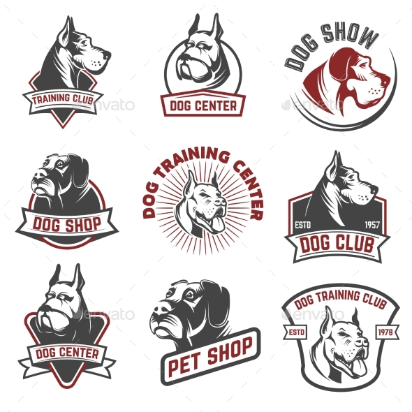 Dog Shop, Dog Training Center Emblem - Animals Characters